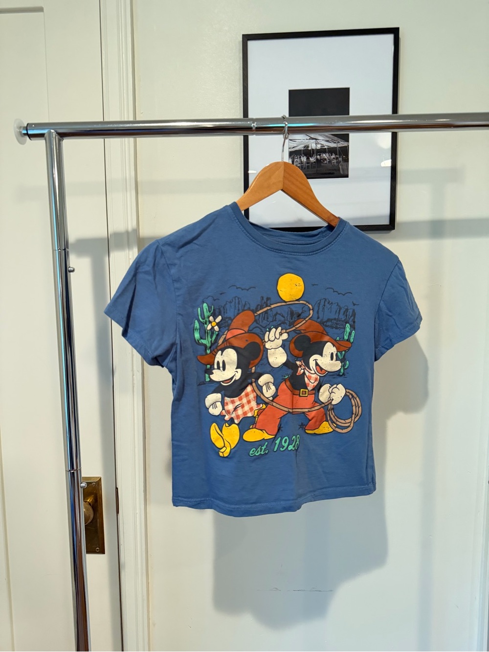 Disney Blue Mickey & Minnie Cowboy Graphic Tee with Yellow Accents